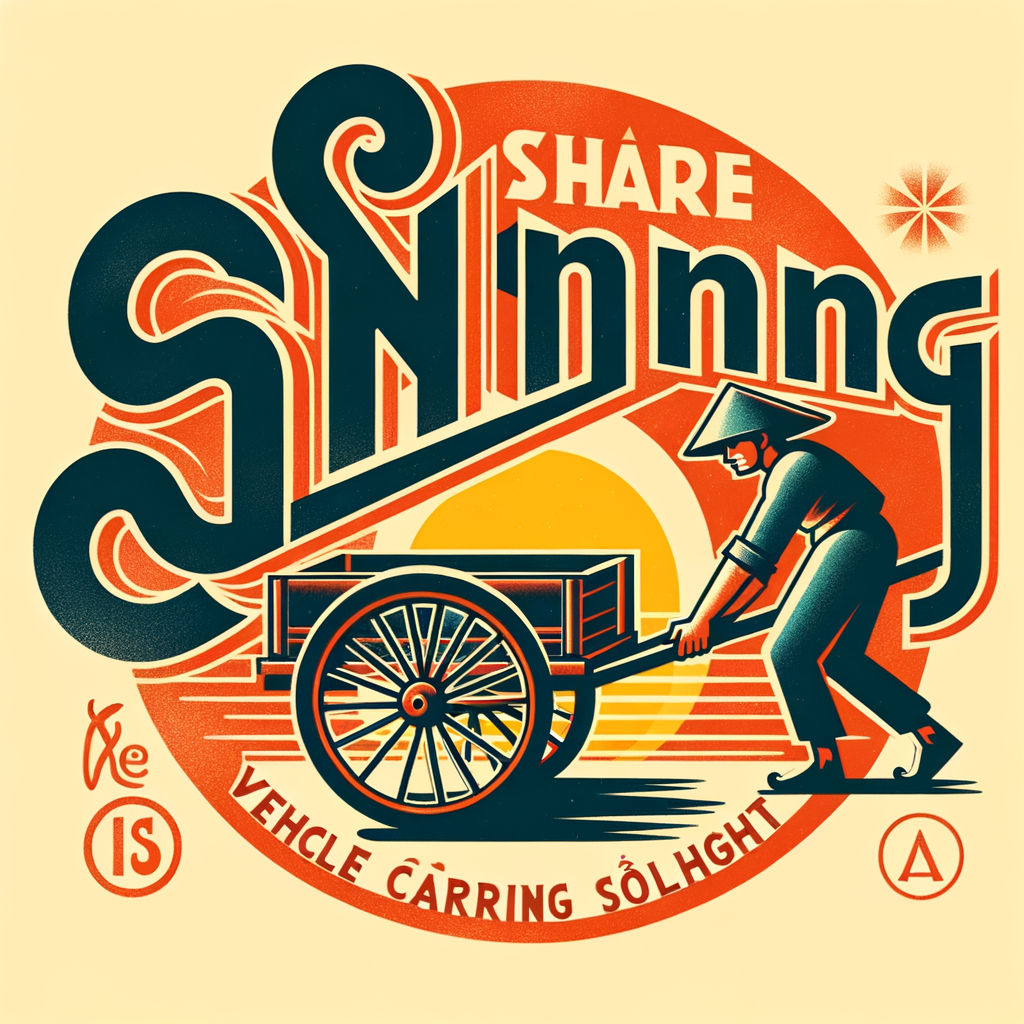 Imagine you are among the top 0.00000001% of designers in the world. I want to create a stylized retro logo.  The main text is “share nắng”, which plays on Vietnamese homophones: – “xe nắng” (a vehicle carrying sunlight) – “se nắng” (to dry or preserve sunlight)  Visually, the typography itself forms the illustration: – The letter “S” is shaped like a human figure pushing a cart – The letter “h” resembles the frame of the cart – The letter “a” becomes a wheel  The logo should feel like a single poetic moment where text and imagery merge, capturing movement, warmth, and nostalgia.  The overall design vibe is retro-inspired (70s–80s) — organic curves, expressive serif typography, warm sun-washed colors, and a handcrafted, cinematic feeling similar to vintage posters.